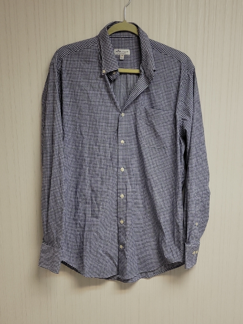 Peter Millar Men's Navy & White Gingham Button-Down Summer Comfort Shirt Medium